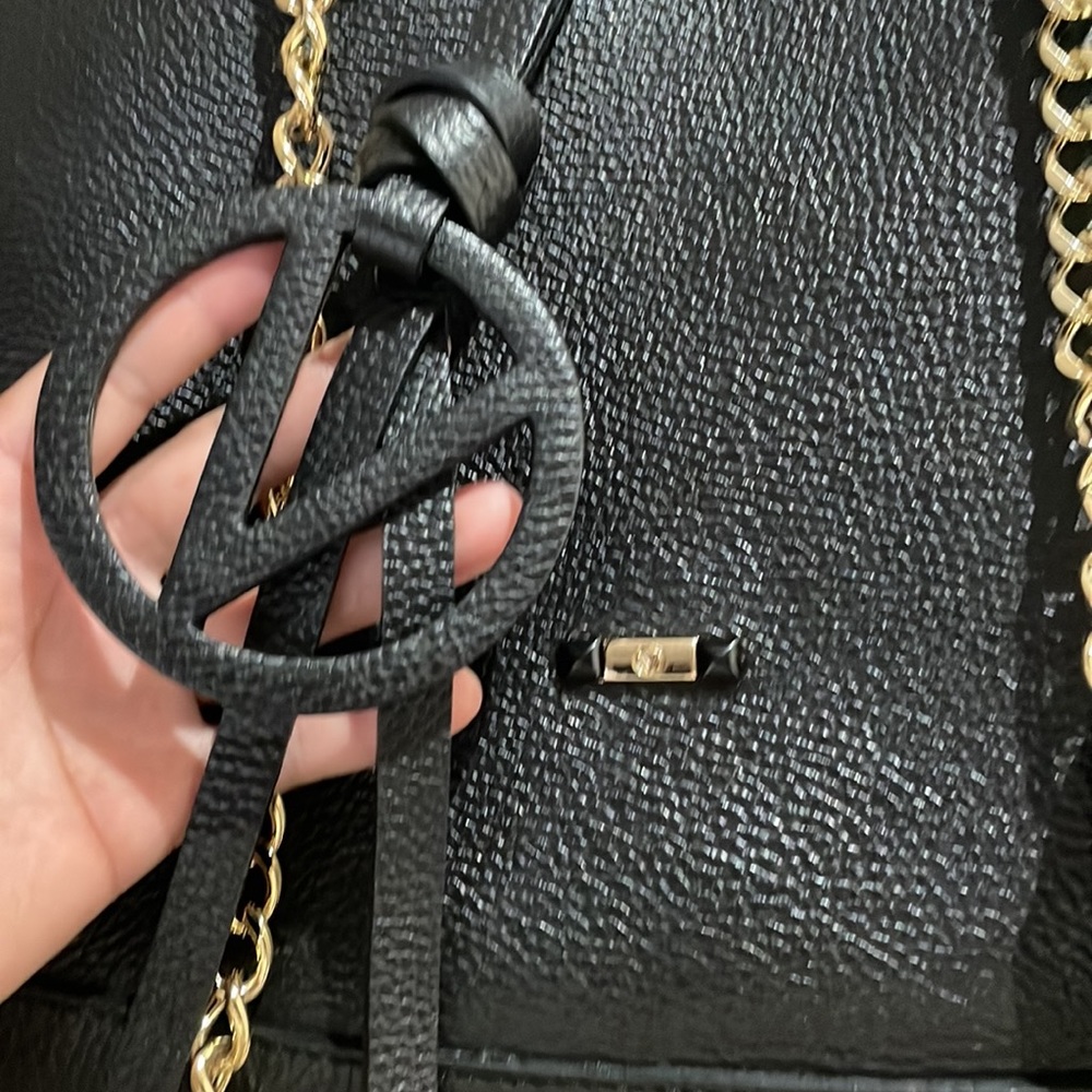 Valentino Black Leather Tote with Gold Chain Accents - Picture 2 of 13